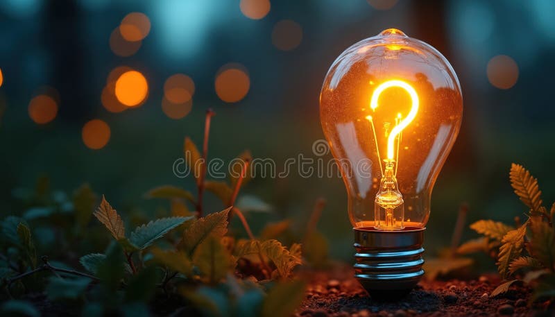 Illuminated light bulb with glowing question mark symbol. Idea, innovation, problem, solution concept. Creative thinking vector illustration