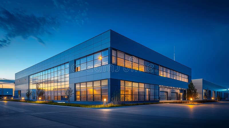 Complex industrial modern iluminat sub cerul senin-senin stock illustration