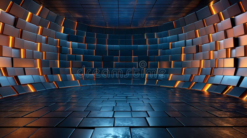 Illuminated Modular Wall in a Futuristic Corridor stock photography