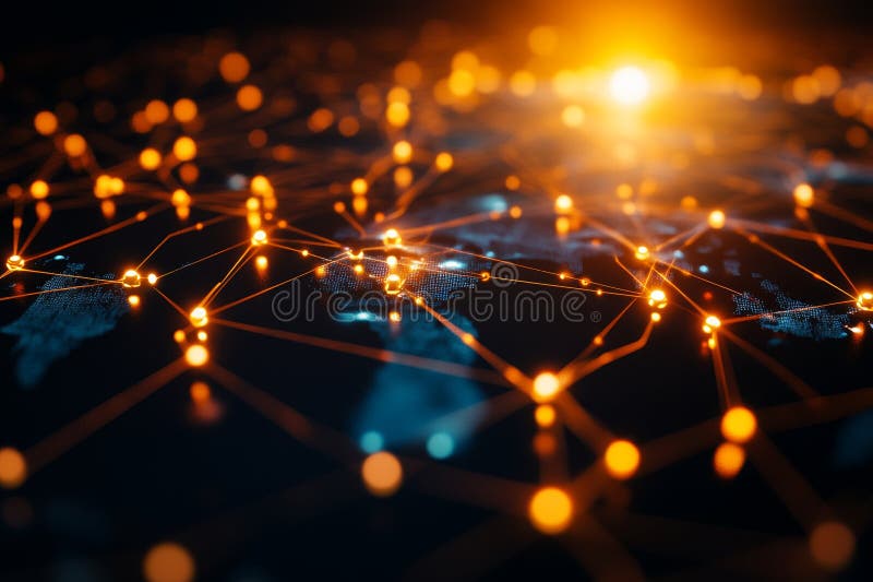 Illuminated Nodes and Connections Illustrating the Global Network a visual representation of interconnectedness data flow stock illustration