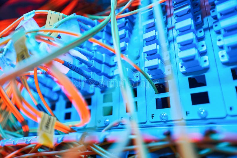 Illuminated Patch Panel Inside Server with Connected Cables