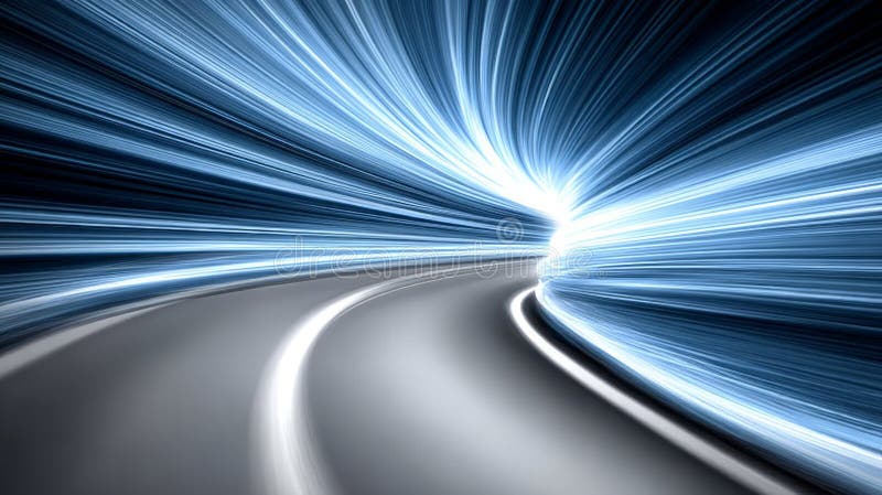 Illuminated Pathway Toward Bright Light Effect Symbolizing Speed and Technological Progress stock illustration