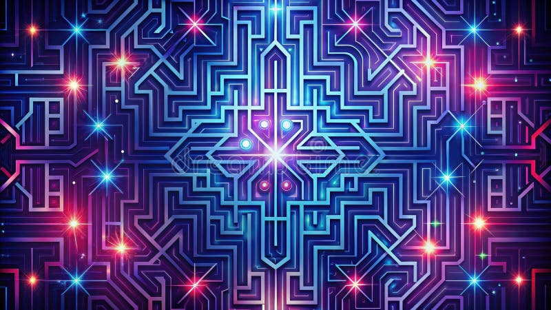 Illuminated pathways a complex network of intertwined luminous lines and glowing stars. Generative AI stock illustration
