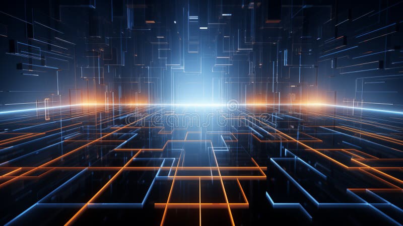Illuminated pathways within high-tech tunnel background image royalty free illustration.