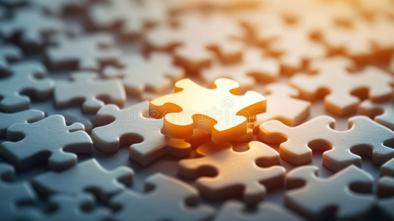 Illuminated puzzle piece highlighting uniqueness and problem solving concepts. Brand insights. AI generated