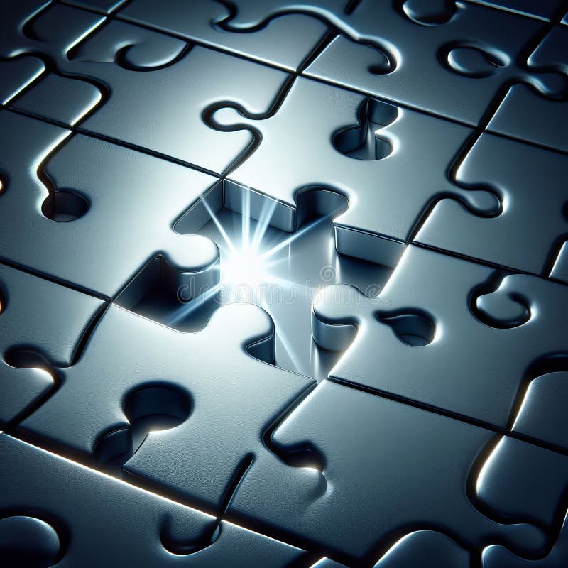 Illuminated Puzzle Piece in Jigsaw stock images