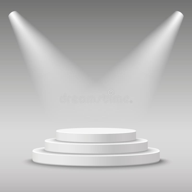 Illuminated round white stage podium. royalty free illustration