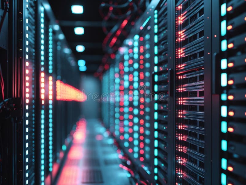 Illuminated Server Racks in a Modern Data Center. royalty free stock image