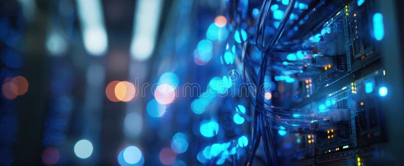 The illuminated server room showcasing advanced data processing technology AI generated image.