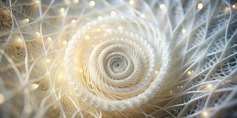 Illuminated spiral abstract intricate woven design with warm lights. Generative AI stock illustration