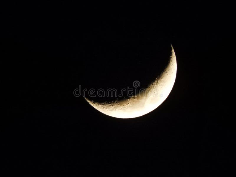 Waxing Crescent Moon Phase Hangs in the Night Sky Stock Photo Image