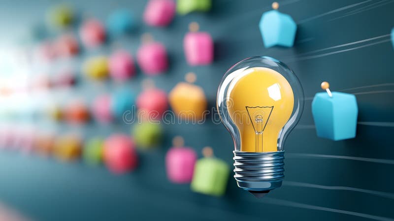 Illuminating ideas, a light bulb adorned with colorful sticky notes, representing creative thinking and brainstorming royalty free illustration