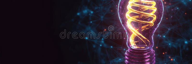 Illuminating Innovation DNA Helix Inside a Glowing Bulb Surrounded by Purple Waves and Orange Light vector illustration