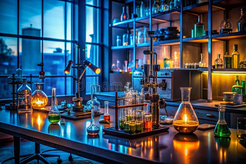 Illuminating Scientific Discovery A Deep Dive into a LowLight Laboratory Research Environment royalty free illustration