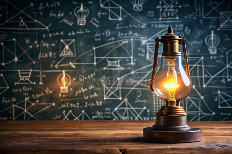 Illuminating Scientific Principles A Conceptual Image of Glowing Lamp Highlighting Complex Formulas Perfect for stock illustration