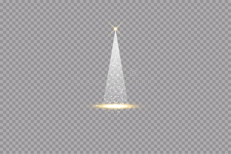 Illumination Lights Shiny Christmas tree Isolated on Transparent Background. White and golden Christmas tree as symbol