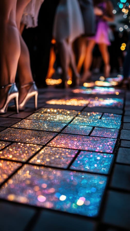 Illuminierte Tanzfläche mit modischen Frauen in eleganten Heels bei Nachtparty vektor abbildung