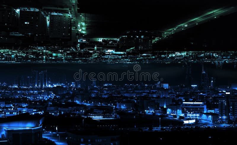 Illuminted конспектом современная концепция города ночи стоковое изображение rf