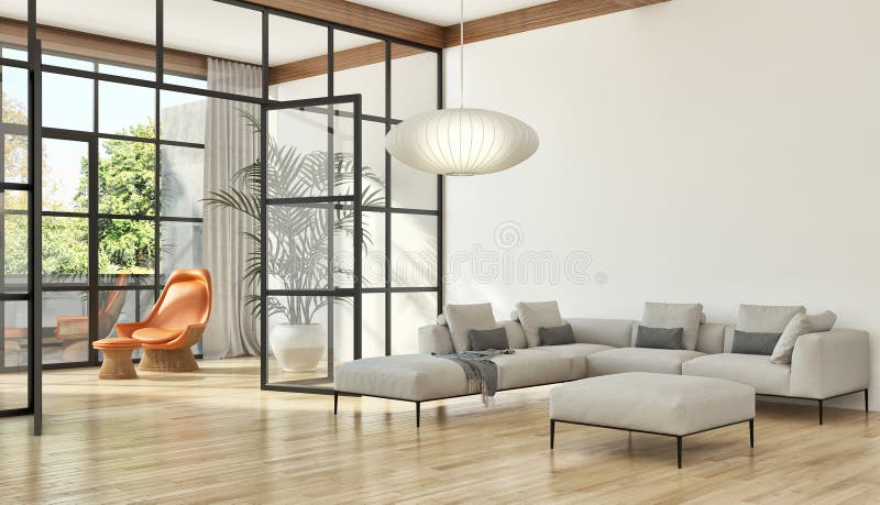 Illus brillante moderno de lujo grande de la sala de estar del apartamento de los interiores