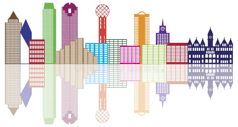 达拉斯城市天际线彩色轮廓矢量图 皇族释放例证