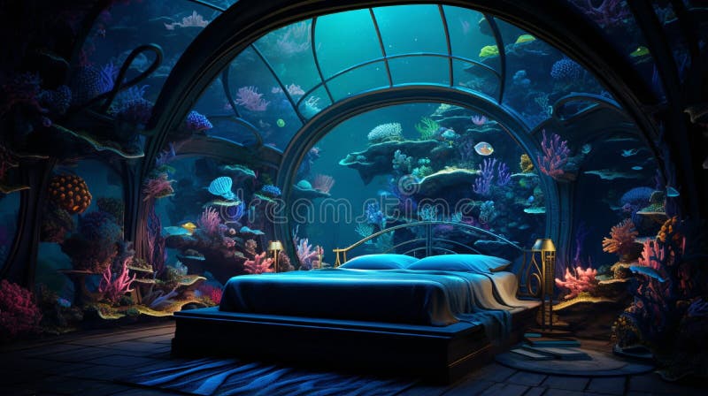 Illustrate an Underwater-themed Luxury Neon Bedroom with Bioluminescent  Decor, a Neon-lit Coral Bed Frame, and an Otherworldly Stock Illustration -  Illustration of light, design: 295003613