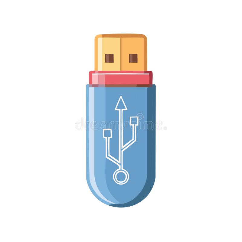 Illustrated blue USB flash drive with universal serial bus symbol on a clean white backdrop royalty free illustration