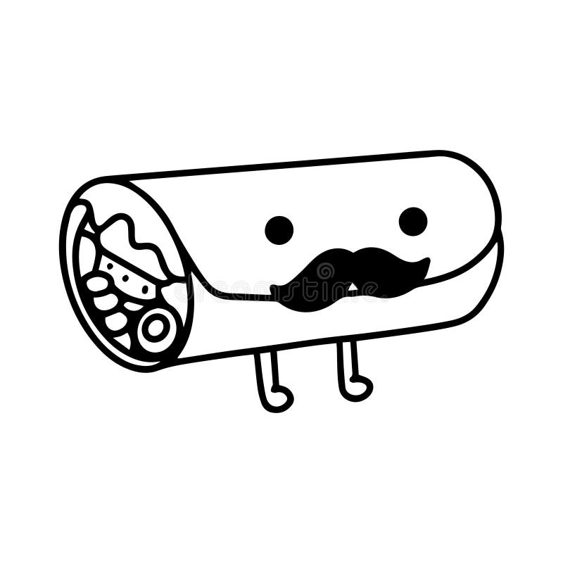 Illustrated Burrito With Moustache Stock Illustration - Illustration of
