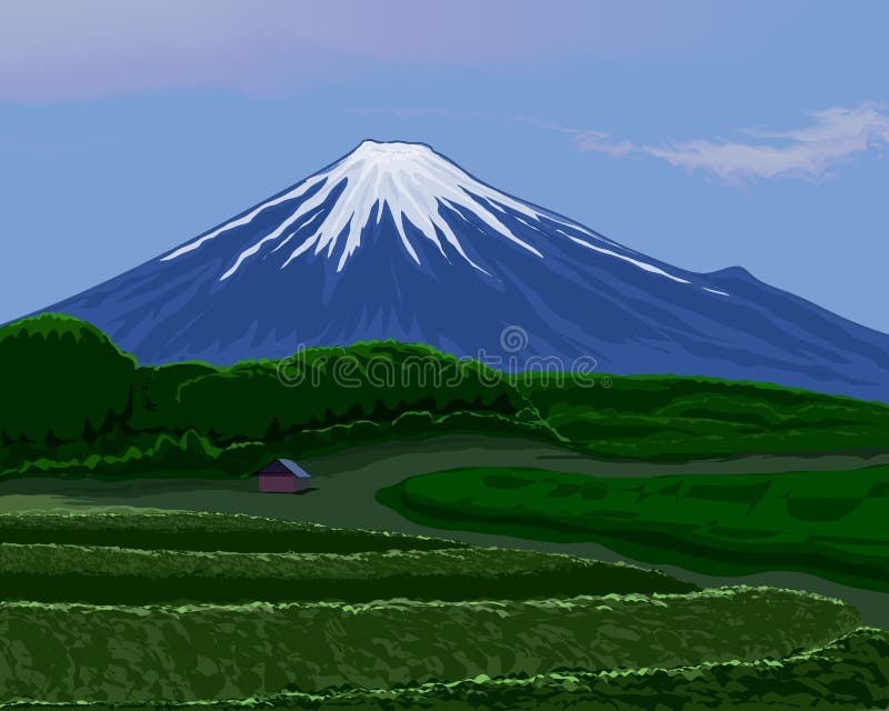 Illustrated Painting of Mount Fuji, Japan Stock Illustration