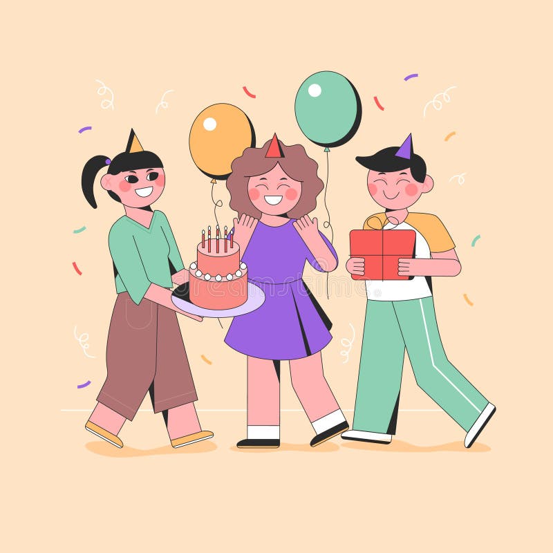 Illustrated People Celebrating at a Birthday Party Vector Illustration ...