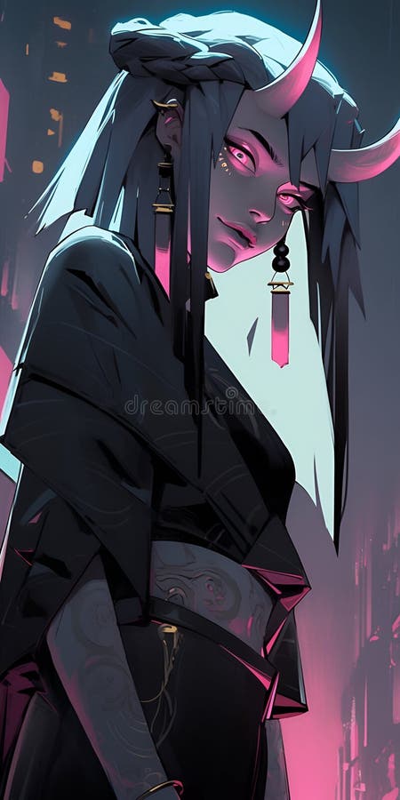 portrait of a anime girl cyberpunk Stock Illustration