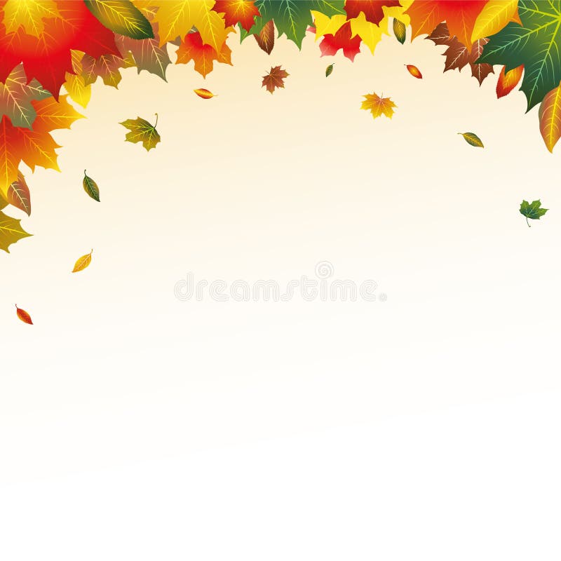 Illustrated Red, Orange, Brown, Green and Yellow Autumn Leaves Top Page Border Frame Background