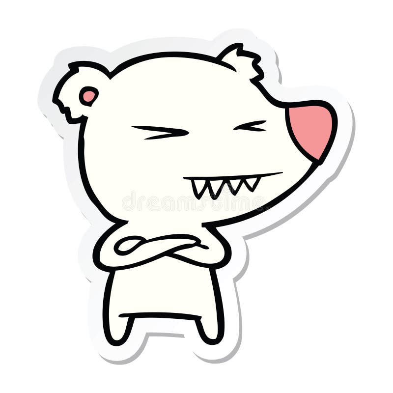 sticker of a angry polar bear cartoon with folded arms