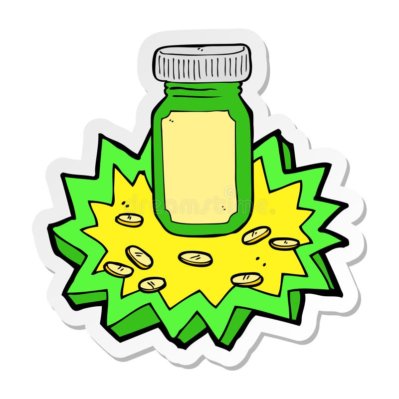 sticker of a cartoon jar of pills