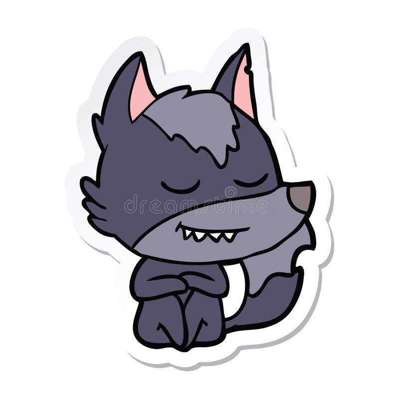 sticker of a friendly cartoon wolf sitting