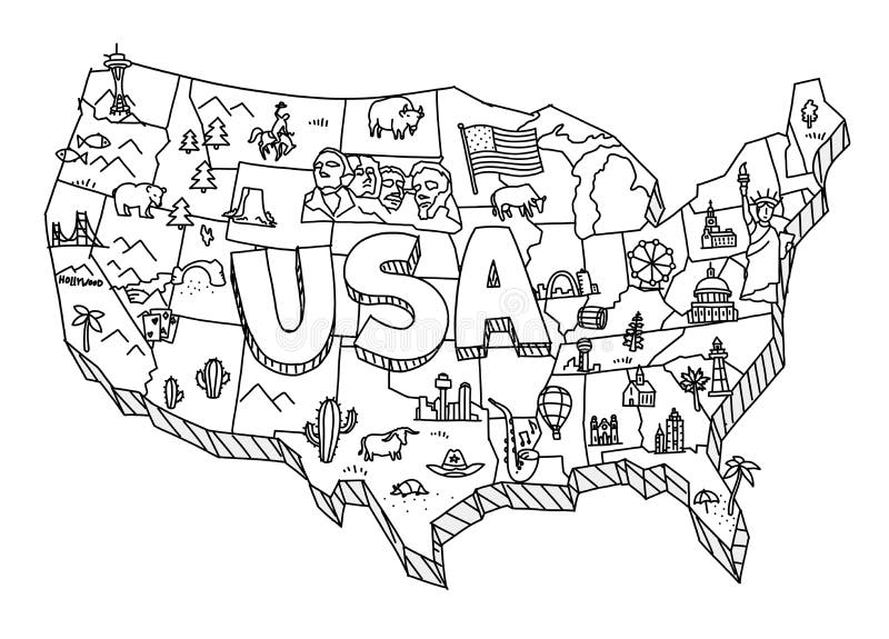 Illustrated USA Map Sketch. Tourist Attraction. United States of America Country. Freehand Illustration. Line Hand-drawn Stock Vector - Illustration of country, tour: 181158478 Illustrated USA Map Sketch. Tourist Attraction. United States of America Country. Freehand Illustration. Line Hand-drawn Stock Vector - Illustration of country, tour: 181158478