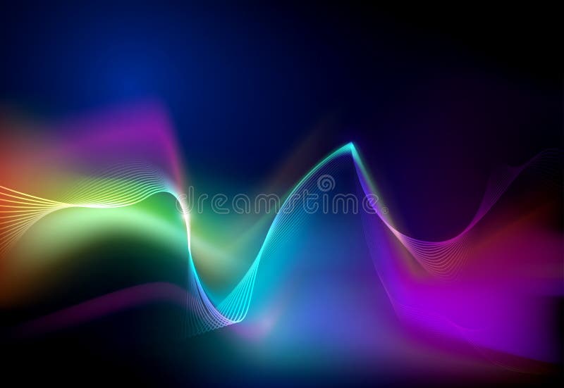 Illustration Abstract glowing, neon light effect, wave line, wavy pattern. Vector design communication techno on blue background. Futuristic digital technology for web or banner background. Illustration Abstract glowing, neon light effect, wave line, wavy pattern. Vector design communication techno on blue background. Futuristic digital technology for web or banner background