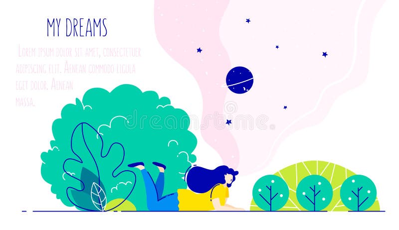 Illustratie met het dromen van meisje in het park Romantische kaart in in vlakke lineaire stijl Vector stock illustratie Illustratie met het dromen van meisje in het park Romantische kaart in in vlakke lineaire stijl Vector stock illustratie
