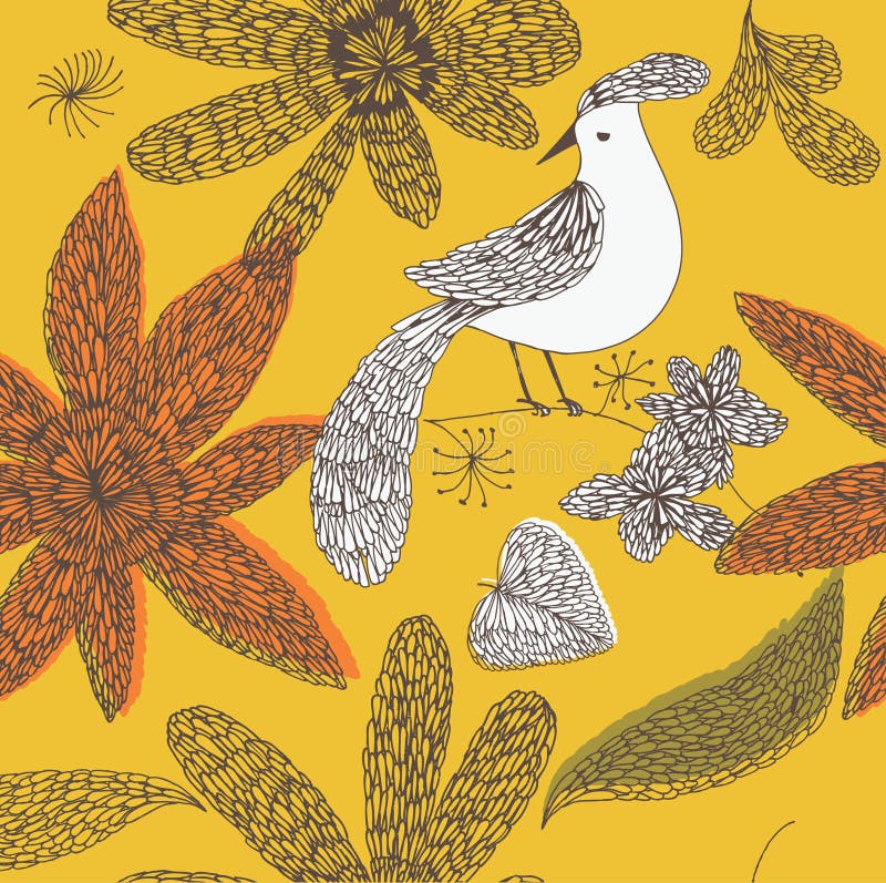 Illustratie van bloemen en vogel op een takje royalty-vrije illustratie Illustratie van bloemen en vogel op een takje royalty-vrije illustratie