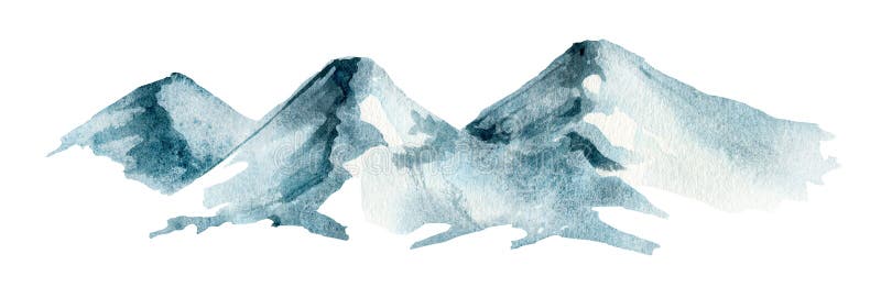 Illustratie van de waterkleur van het berglandschap. met de hand getrokken sneeuwelement. rotsbergen. berggebied, geïsoleerd op