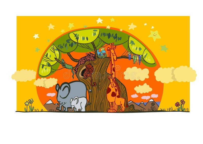 Illustratie van een groep het Afrikaanse dieren slapen royalty-vrije illustratie Illustratie van een groep het Afrikaanse dieren slapen royalty-vrije illustratie