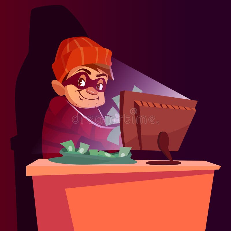 Illustratie van het computer scammer de vectorbeeldverhaal stock illustratie Illustratie van het computer scammer de vectorbeeldverhaal stock illustratie