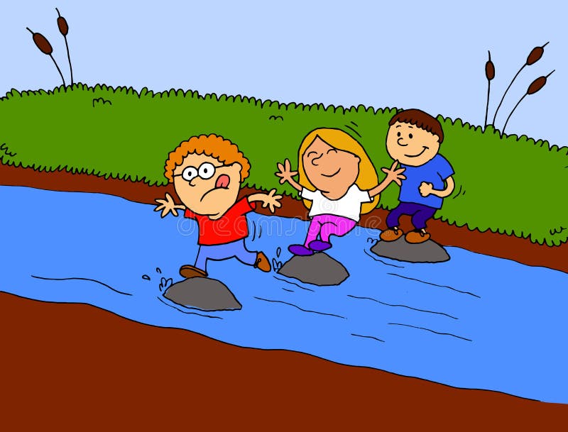 Брод рисунок для детей. Вброд по речке рисунок. Рисунок дети бегут на речку. Переход через реку. Человек шел через реку