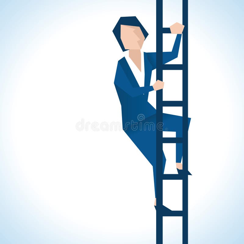 Illustratie van een zakenvrouw die een ladder beklimt stock illustratie