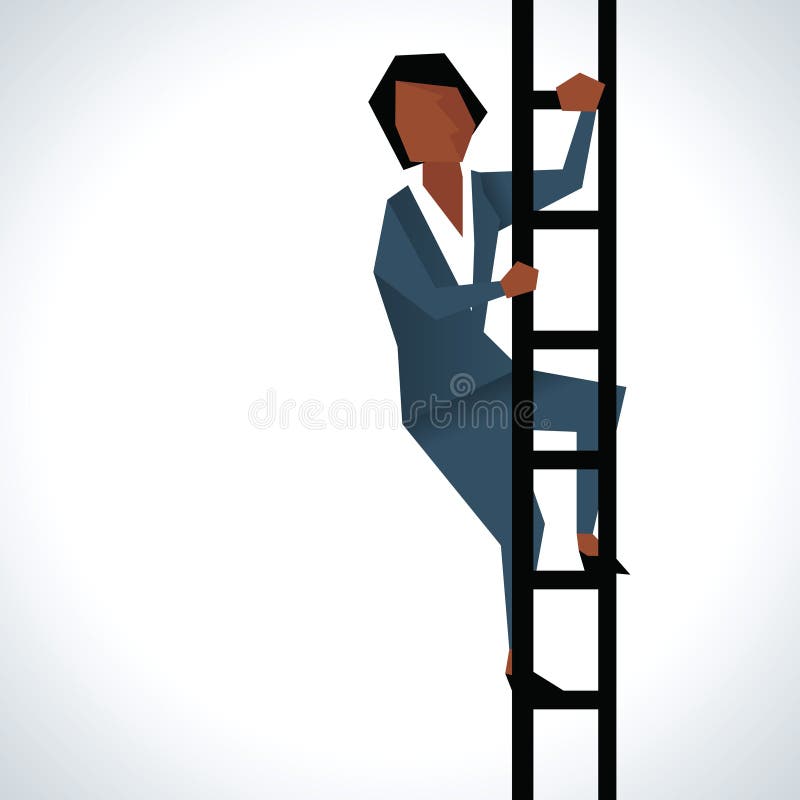Illustratie van een zakenvrouw die een ladder beklimt stock illustratie