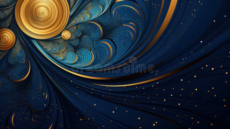 Illustration of an abstract elegant gold and blue abstract pattern royalty free illustration