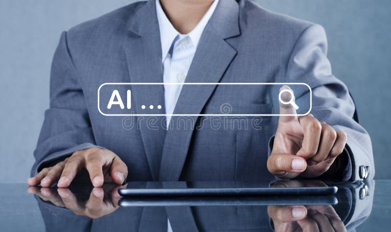 Illustration of an abstract futuristic background with digital technology and artificial intelligence concepts. The text AI royalty free stock photography