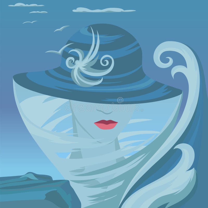 Illustration abstraite avec la femme et la mer illustration de vecteur Illustration abstraite avec la femme et la mer illustration de vecteur