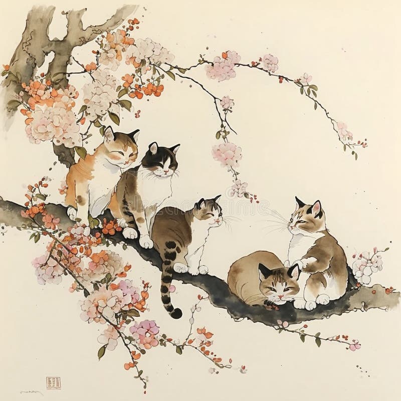 An adorable group of cats vector illustration