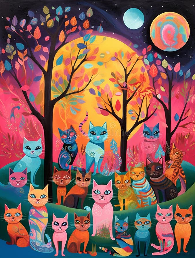 An adorable group of cats royalty free illustration