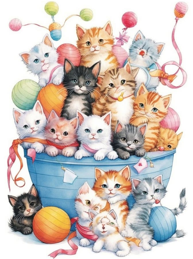 An adorable group of cats stock illustration